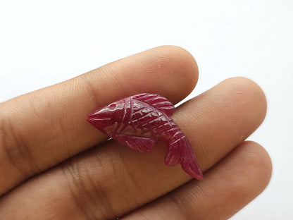 Rare! Natural Ruby Hand-Carved Fish