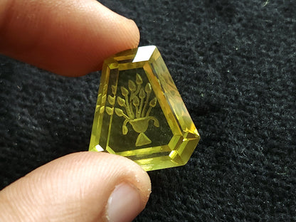 Natural Lemon Quartz Hand-carved Fantasy cut reverse carving