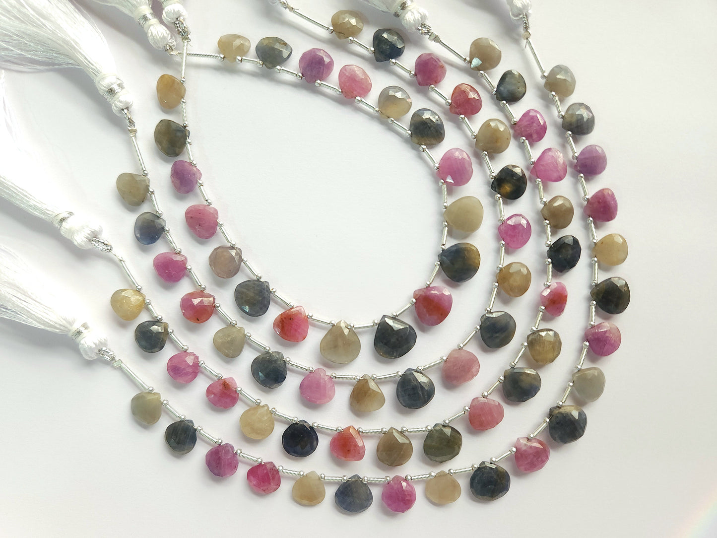 Multi Sapphire Heart Shape Faceted Beads