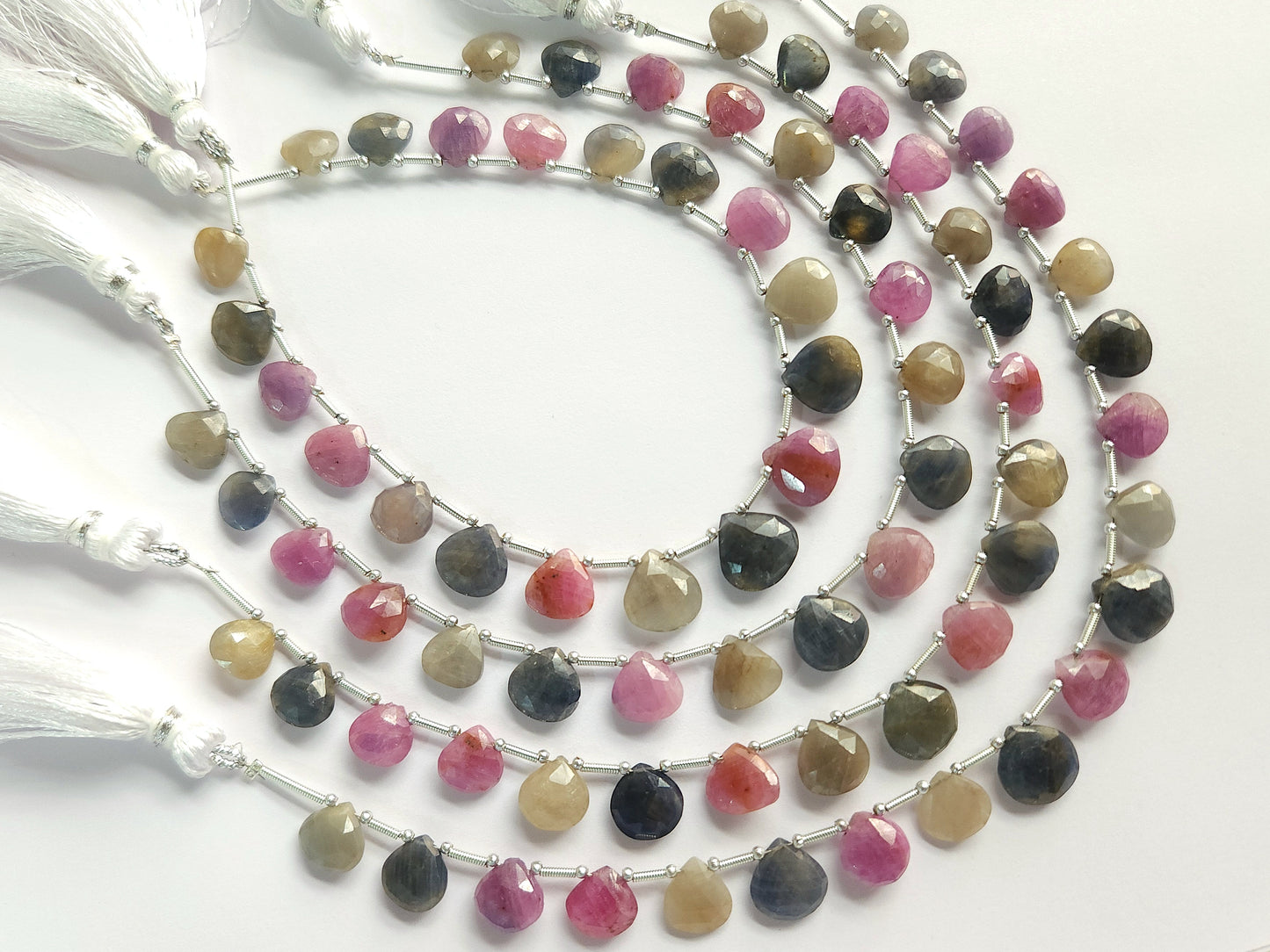 Multi Sapphire Heart Shape Faceted Beads