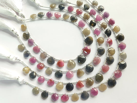 Multi Sapphire Heart Shape Faceted Beads