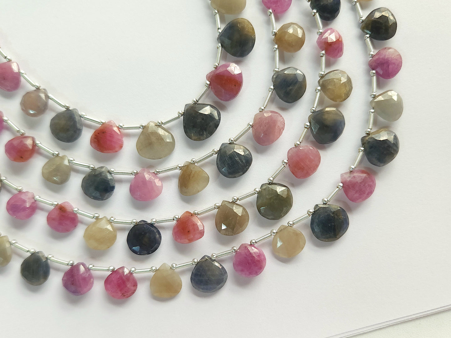 Multi Sapphire Heart Shape Faceted Beads