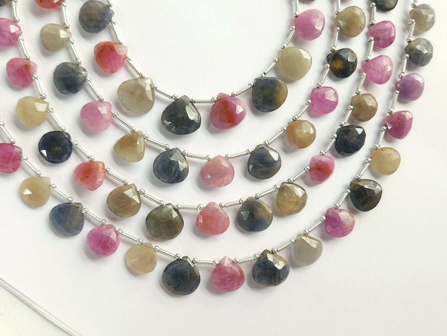 Multi Sapphire Heart Shape Faceted Beads