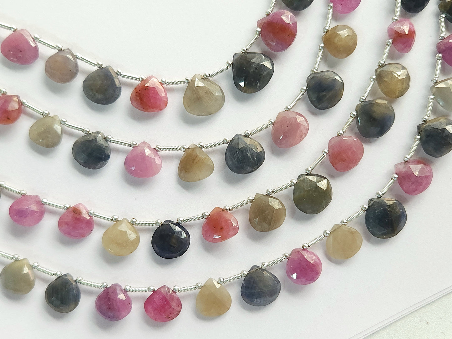Multi Sapphire Heart Shape Faceted Beads
