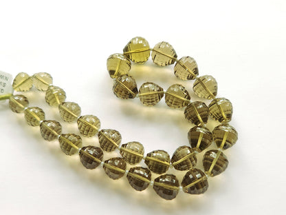 Natural Olive Quartz Onion Shape Concave Cut Beads