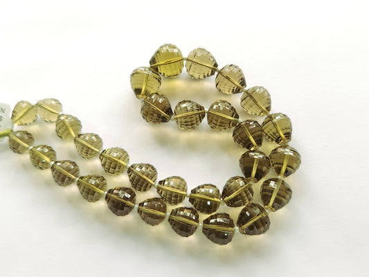 Natural Olive Quartz Onion Shape Concave Cut Beads