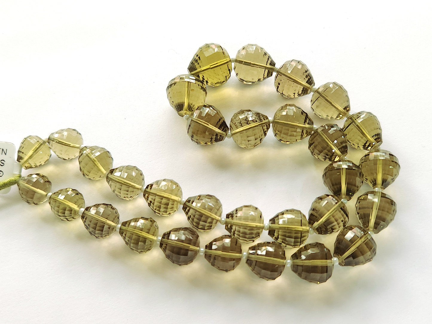 Natural Olive Quartz Onion Shape Concave Cut Beads