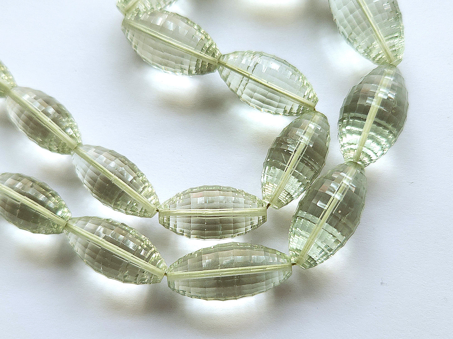 Natural Green Amethyst Olive Shape AAA Concave Cut Beads