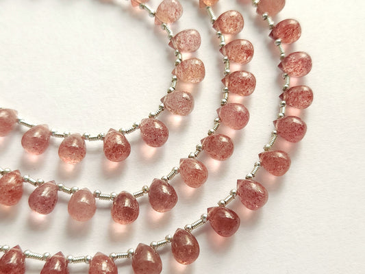 Natural Pink Strawberry Quartz Smooth Drops