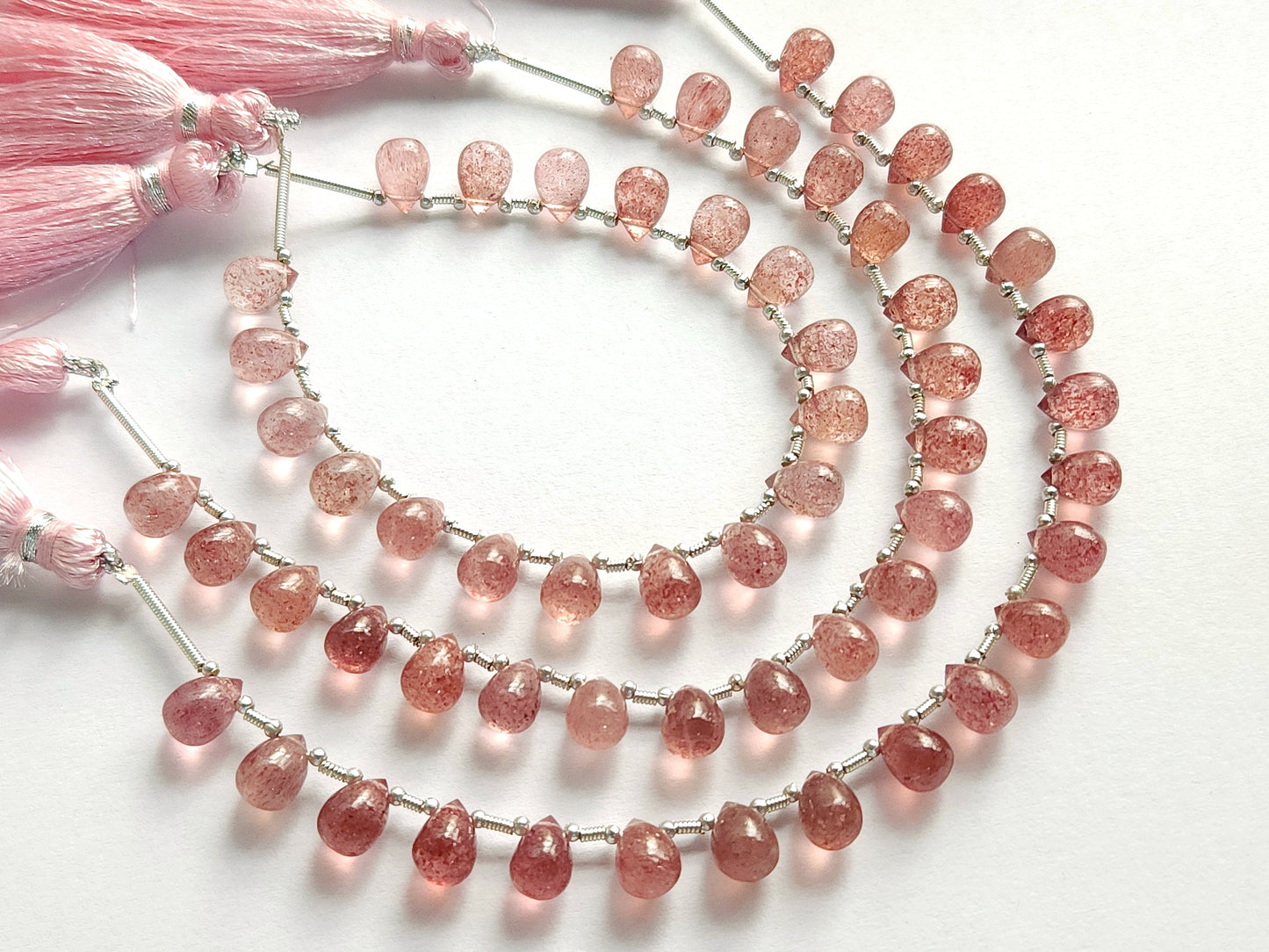 Natural Pink Strawberry Quartz Smooth Drops
