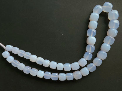 Natural Blue Chalcedony Smooth Cube Shape Beads