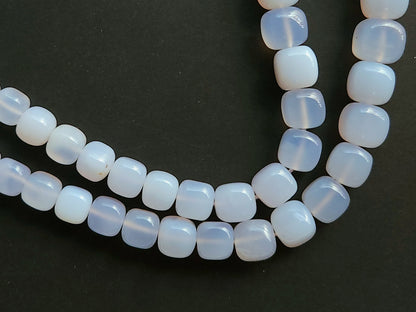 Natural Blue Chalcedony Smooth Cube Shape Beads