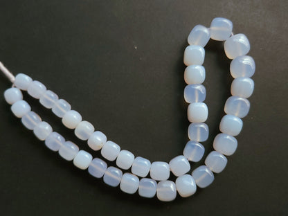 Natural Blue Chalcedony Smooth Cube Shape Beads