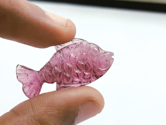 Natural Pink Tourmaline Fish Carving