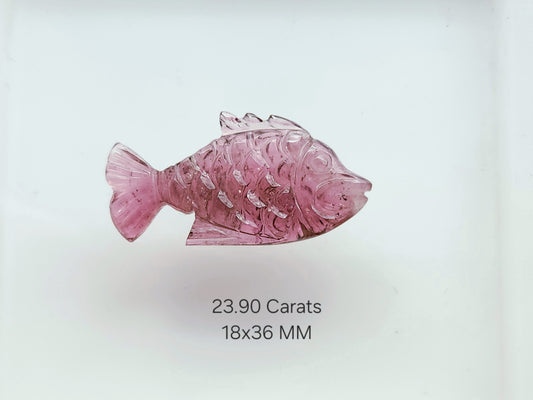 Natural Pink Tourmaline Fish Carving
