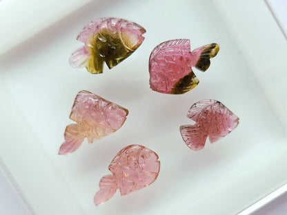 Natural Bi-Tourmaline Hand-Carved Fishes