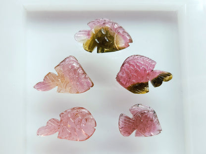 Natural Bi-Tourmaline Hand-Carved Fishes