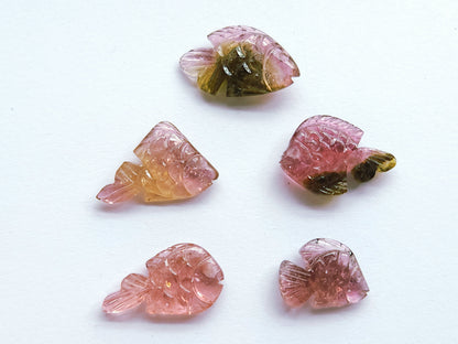 Natural Bi-Tourmaline Hand-Carved Fishes