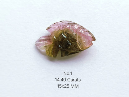 Natural Bi-Tourmaline Hand-Carved Fishes