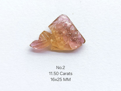 Natural Bi-Tourmaline Hand-Carved Fishes