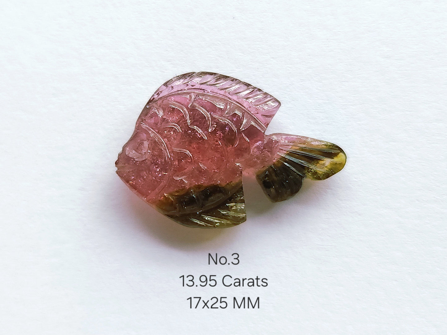 Natural Bi-Tourmaline Hand-Carved Fishes