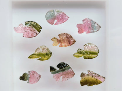 Natural Bi-Tourmaline Hand-Carved Fishes