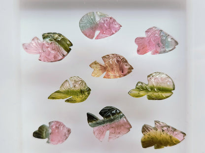 Natural Bi-Tourmaline Hand-Carved Fishes