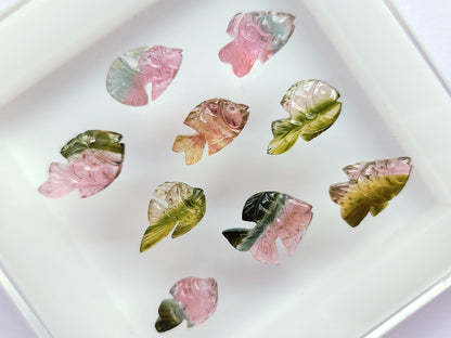 Natural Bi-Tourmaline Hand-Carved Fishes