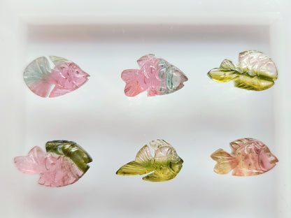 Natural Bi-Tourmaline Hand-Carved Fishes