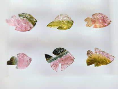 Natural Bi-Tourmaline Hand-Carved Fishes