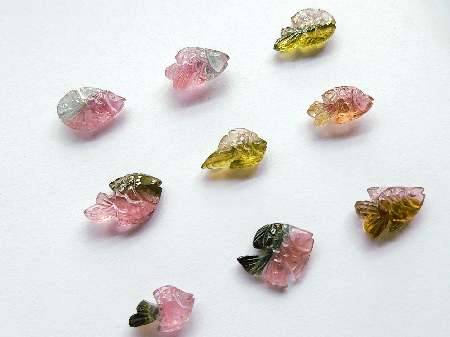 Natural Bi-Tourmaline Hand-Carved Fishes
