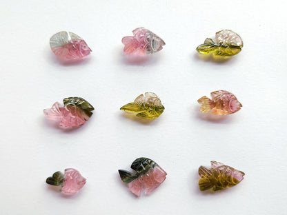 Natural Bi-Tourmaline Hand-Carved Fishes