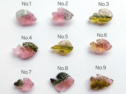 Natural Bi-Tourmaline Hand-Carved Fishes