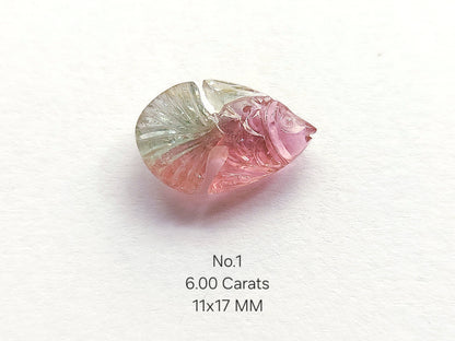 Natural Bi-Tourmaline Hand-Carved Fishes