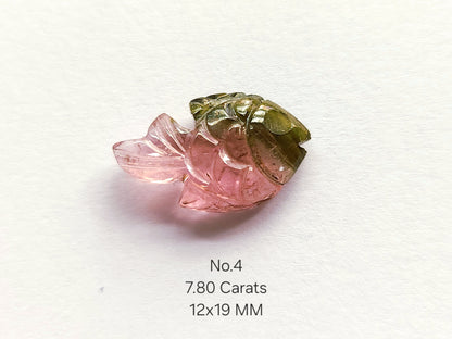 Natural Bi-Tourmaline Hand-Carved Fishes
