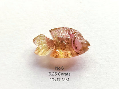 Natural Bi-Tourmaline Hand-Carved Fishes