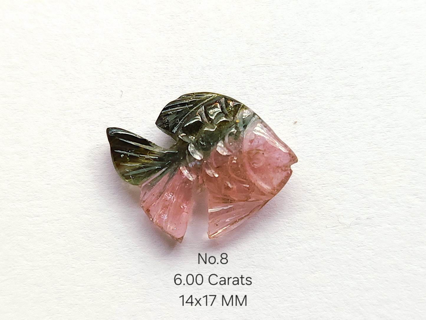Natural Bi-Tourmaline Hand-Carved Fishes