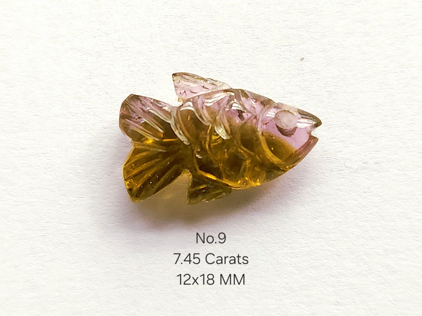 Natural Bi-Tourmaline Hand-Carved Fishes