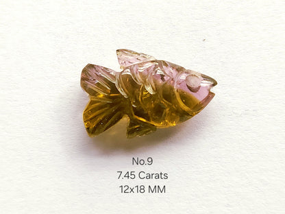Natural Bi-Tourmaline Hand-Carved Fishes