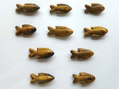 Natural Tiger's Eye Gemstone Hand-Carved Fishes