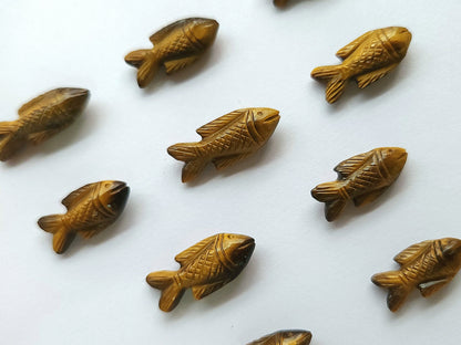 Natural Tiger's Eye Gemstone Hand-Carved Fishes