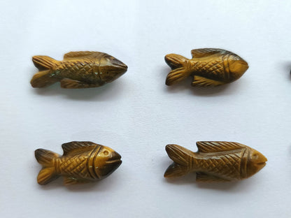 Natural Tiger's Eye Gemstone Hand-Carved Fishes