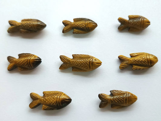 Natural Tiger's Eye Gemstone Hand-Carved Fishes