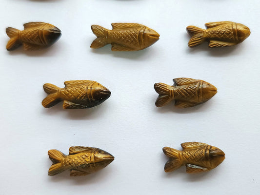 Natural Tiger's Eye Gemstone Hand-Carved Fishes
