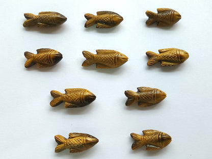 Natural Tiger's Eye Gemstone Hand-Carved Fishes