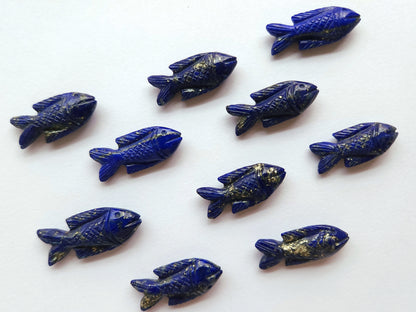 Natural Lapis Lazuli Gemstone Hand-Carved Fishes