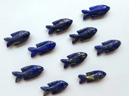 Natural Lapis Lazuli Gemstone Hand-Carved Fishes