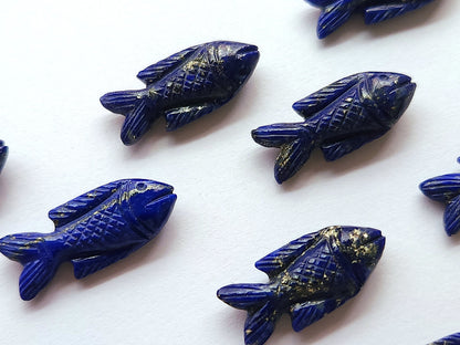 Natural Lapis Lazuli Gemstone Hand-Carved Fishes