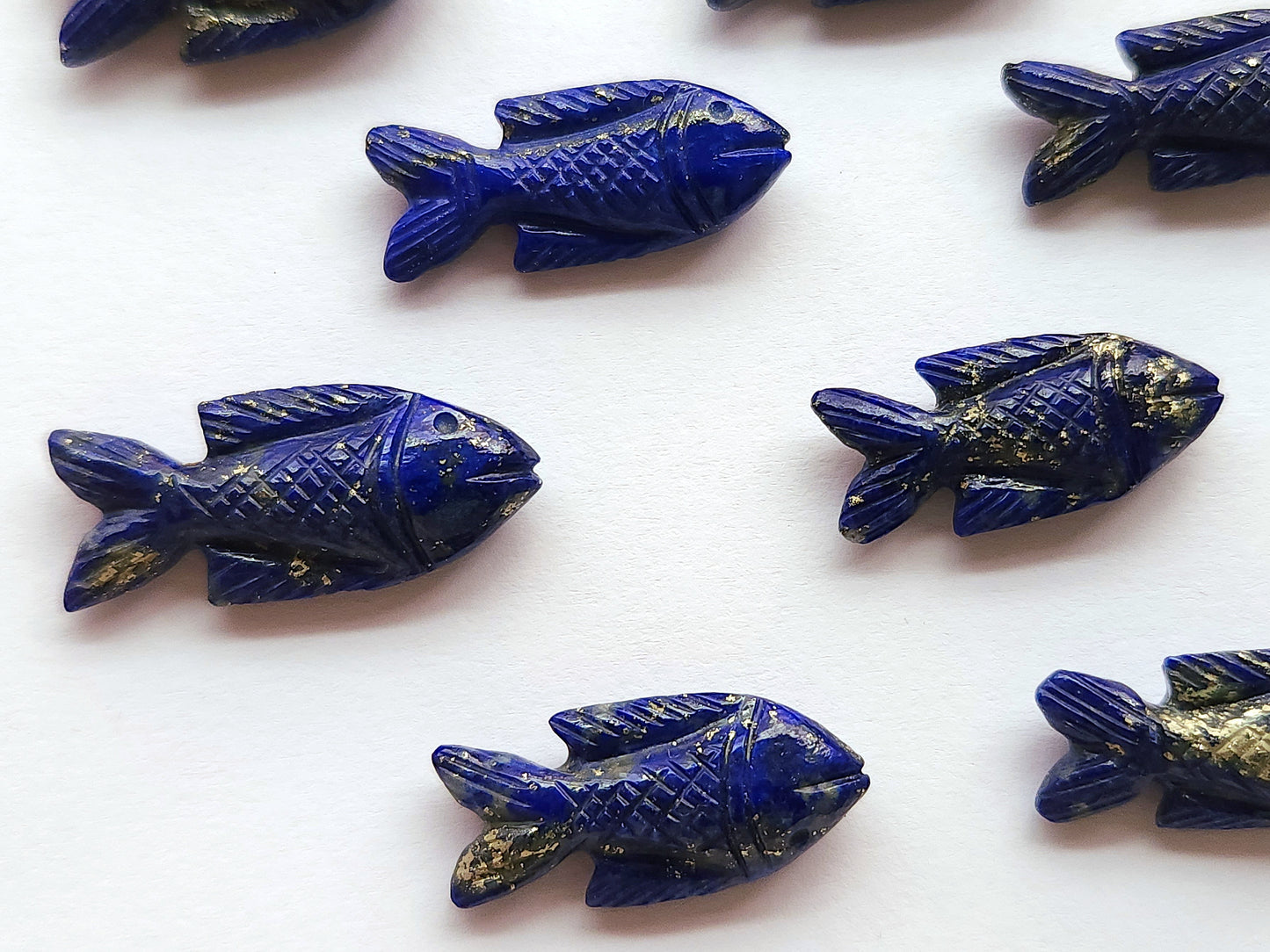 Natural Lapis Lazuli Gemstone Hand-Carved Fishes
