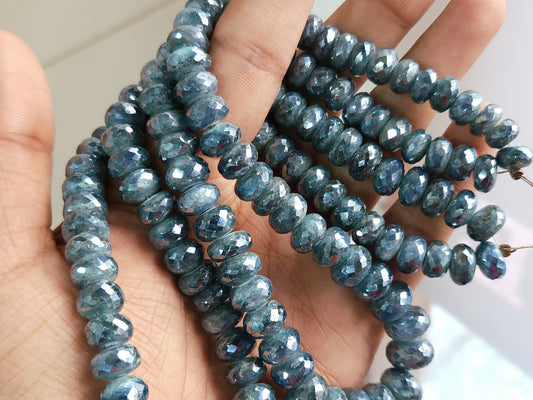 Natural Kyanite Coated Faceted Rondelle Beads